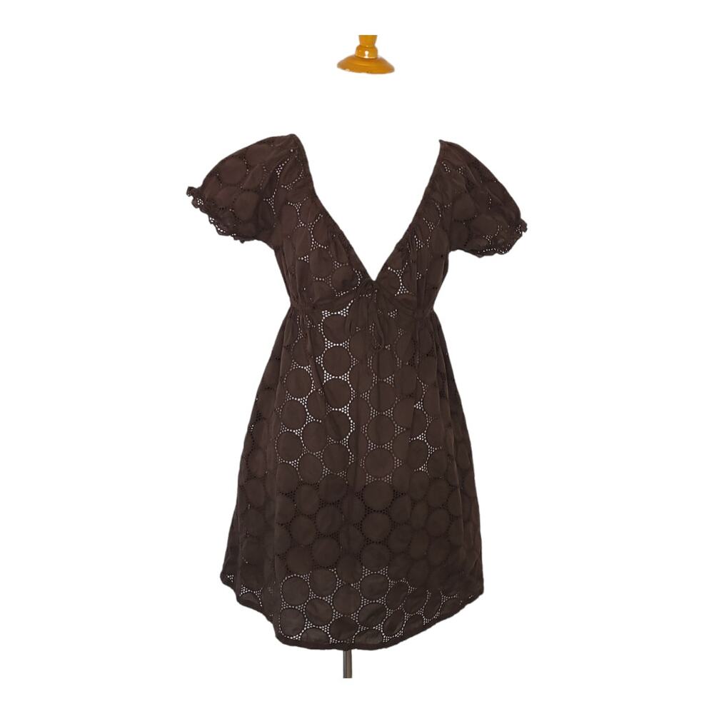 La Blanca Swim Cover Up Babydoll Brown Eyelet Drawstring Waist XS